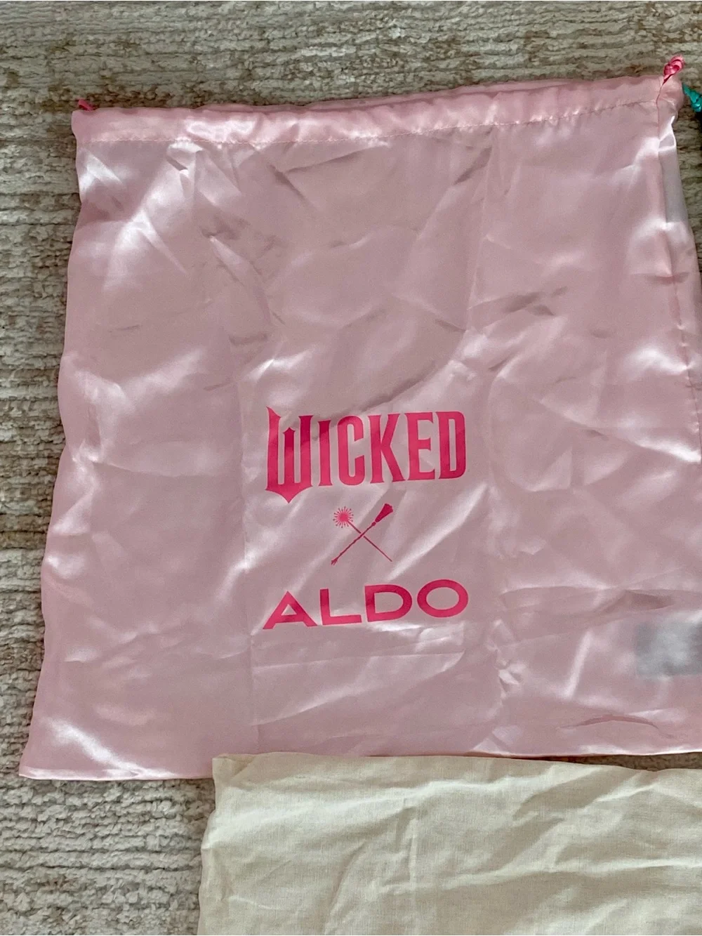 Aldo Satin Wicked Dust Bag Pair in Pink and Teal and Tecovas
